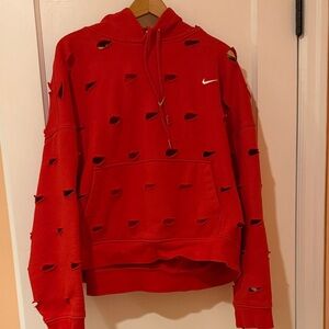 Nike Jacquemus Men's Red Distressed Hoodie